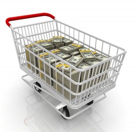 shopping cart with money