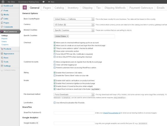 woocommerce settings